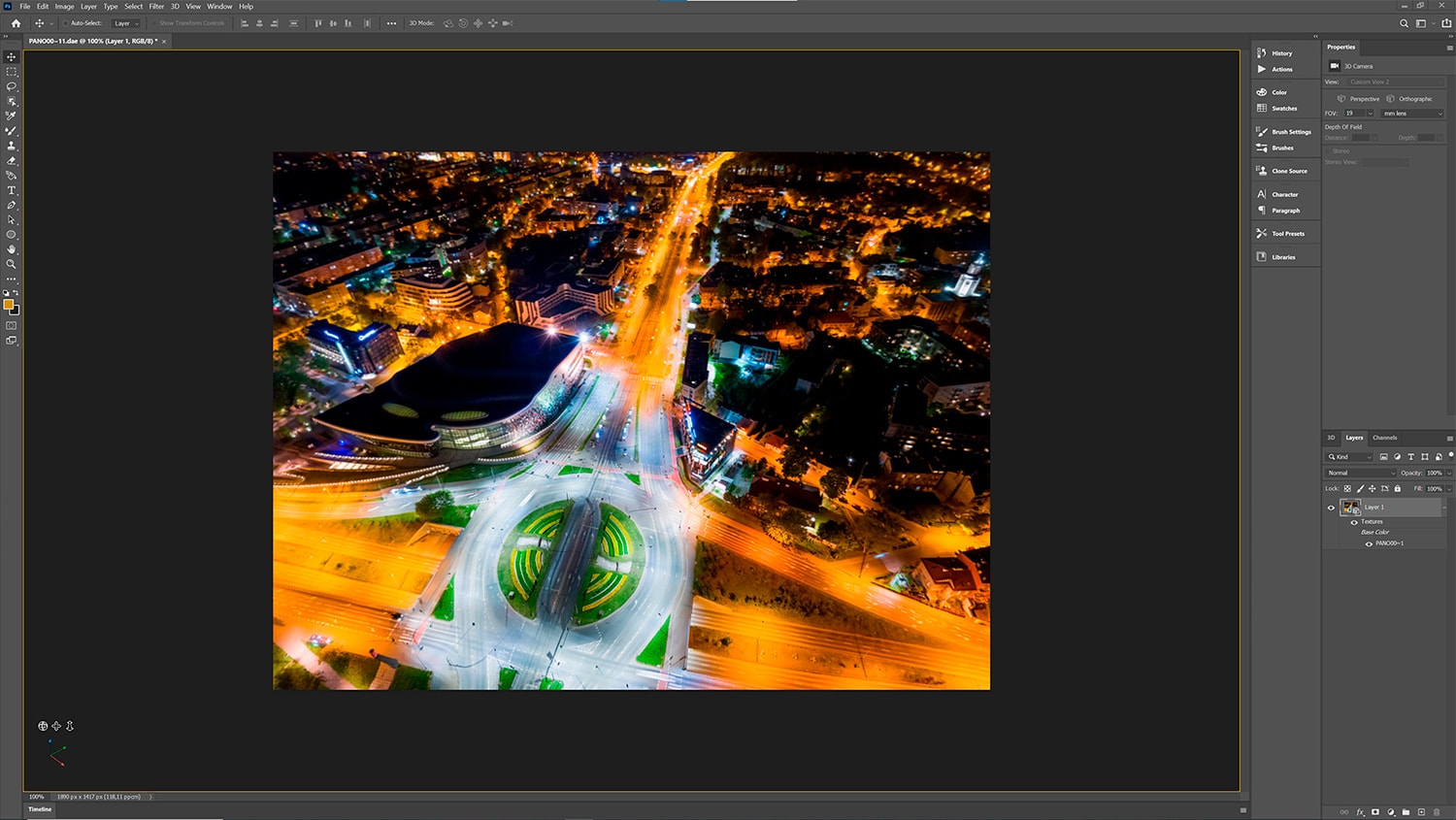 Zaimportowana panorama w przestrzeni roboczej 3D w Photoshopie